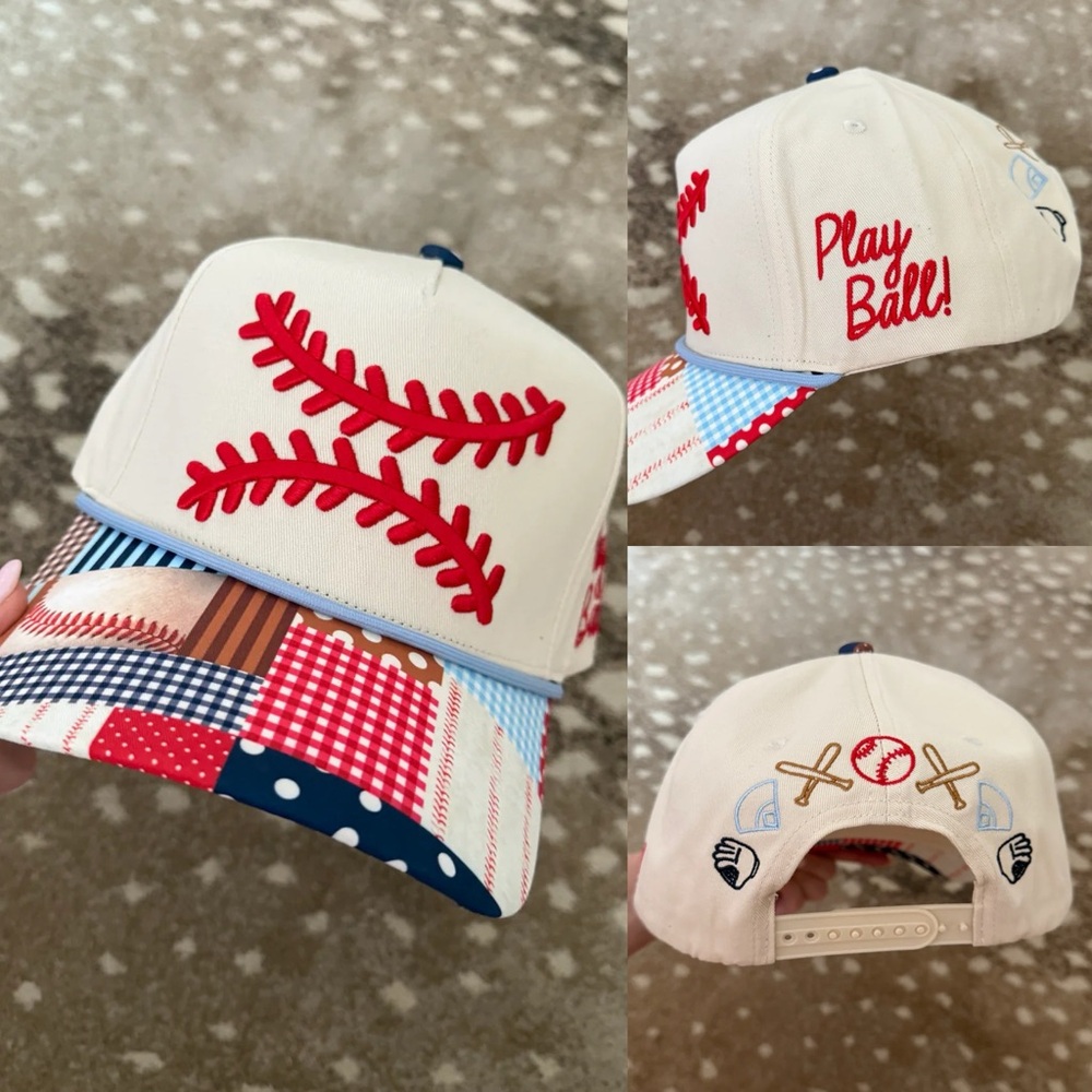 Baseball Mom Laces Patchwork Cap Embroidered Base… - image 1